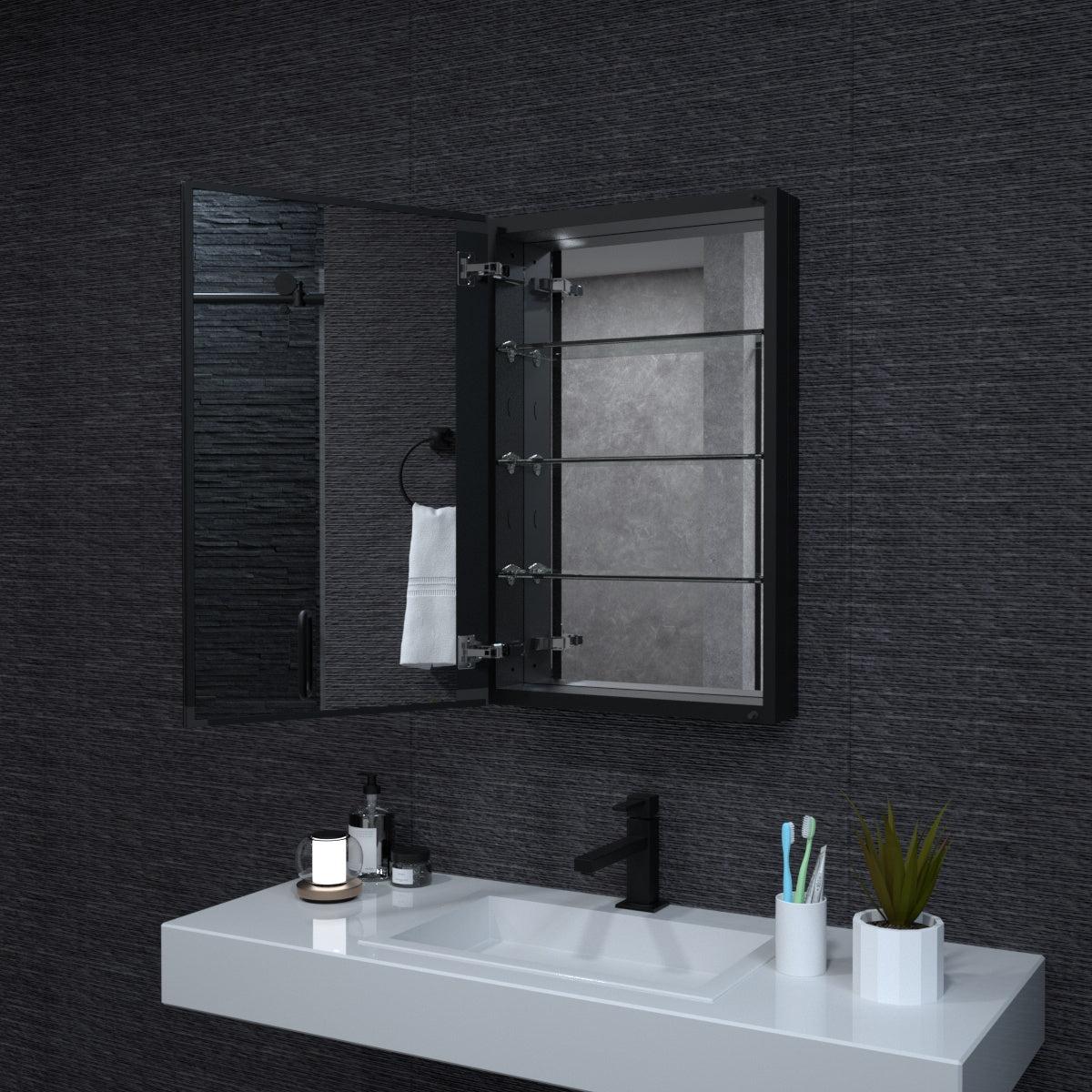 Niveal LUMCA Series Rectangular Aluminum Recessed/Surface Mount Medicine Cabinet with Mirror MMC-1930MB10