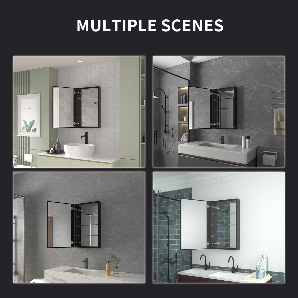 Niveal LUMCA Series Rectangular Aluminum Recessed/Surface Mount Medicine Cabinet with Mirror MMC-1930MB11