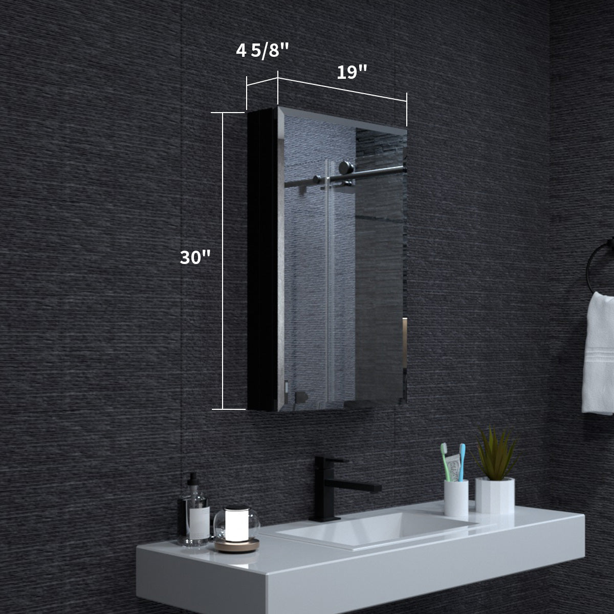 Niveal LUMCA Series Rectangular Aluminum Recessed/Surface Mount Medicine Cabinet with Mirror MMC-1930MB3