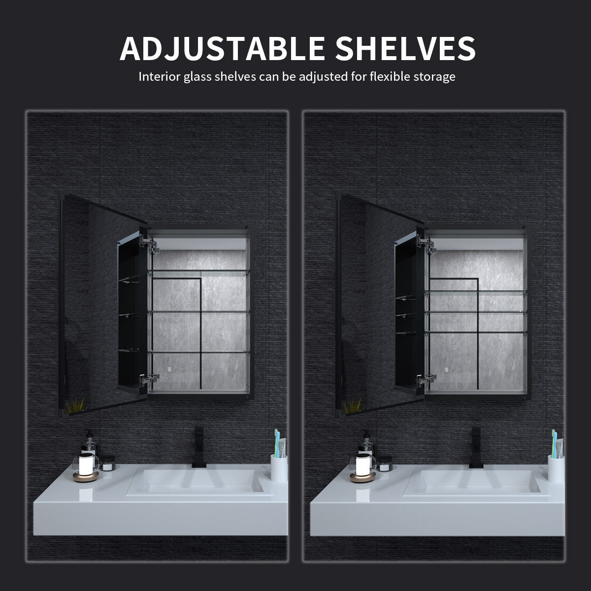 Niveal LUMCA Series Rectangular Aluminum Recessed/Surface Mount Medicine Cabinet with Mirror MMC-1930MB4