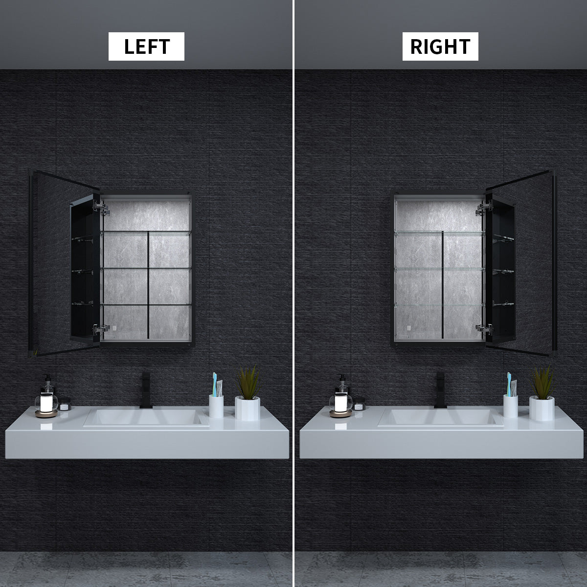 Niveal LUMCA Series Rectangular Aluminum Recessed/Surface Mount Medicine Cabinet with Mirror MMC-1930MB6