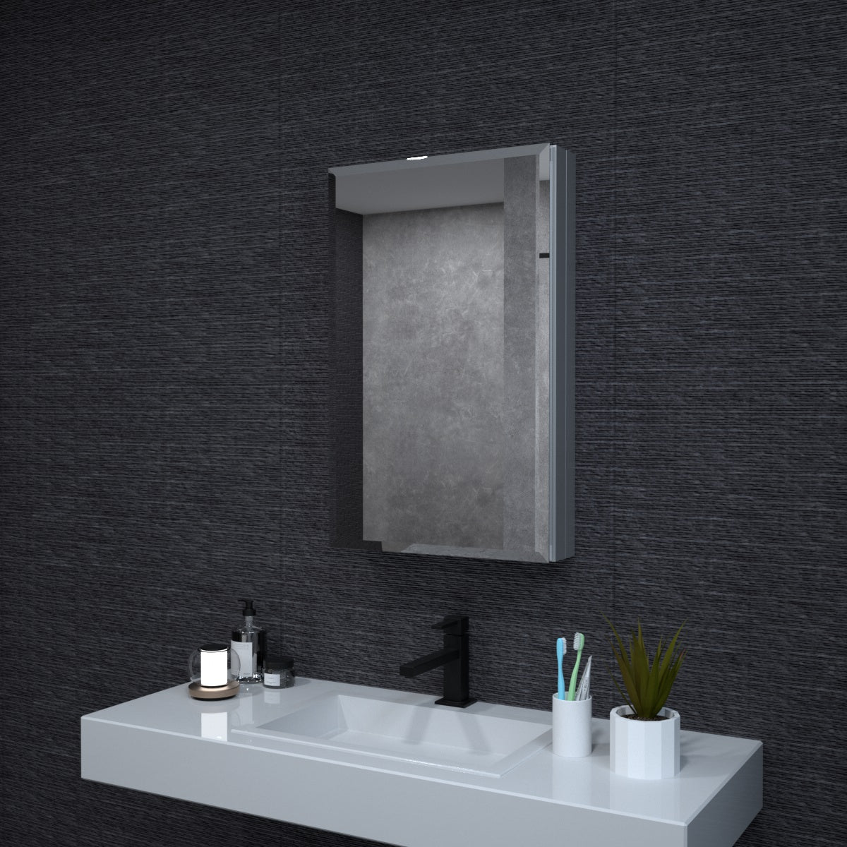Niveal LUMCA Series Rectangular Aluminum Recessed/Surface Mount Medicine Cabinet with Mirror Chrome 19 in. W x 30 in. H MMC-1930SV1