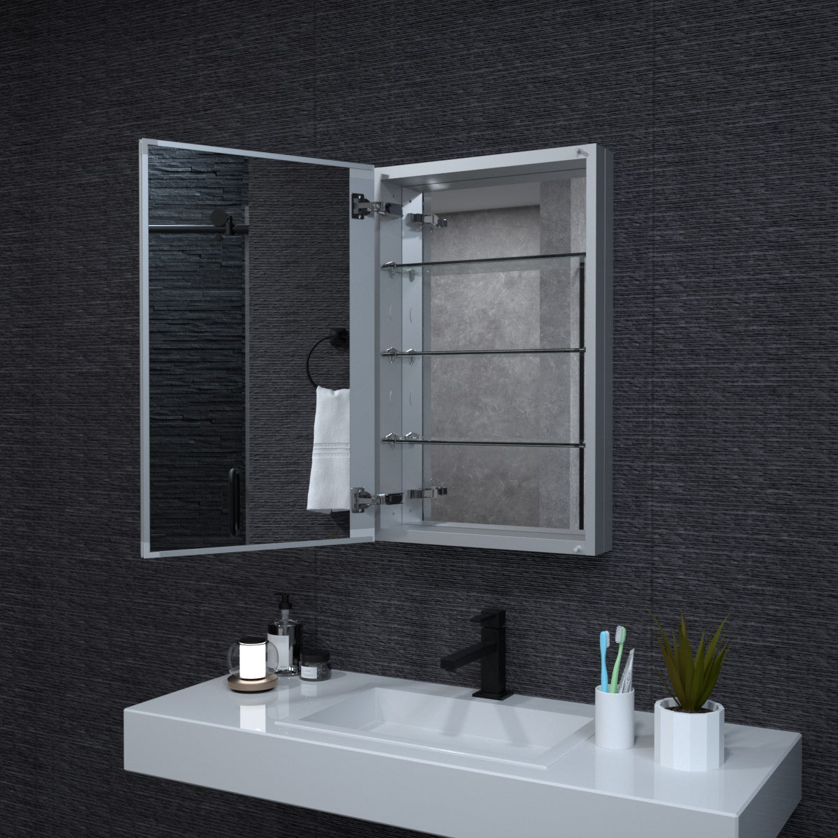 Niveal LUMCA Series Rectangular Aluminum Recessed/Surface Mount Medicine Cabinet with Mirror MMC-1930SV10