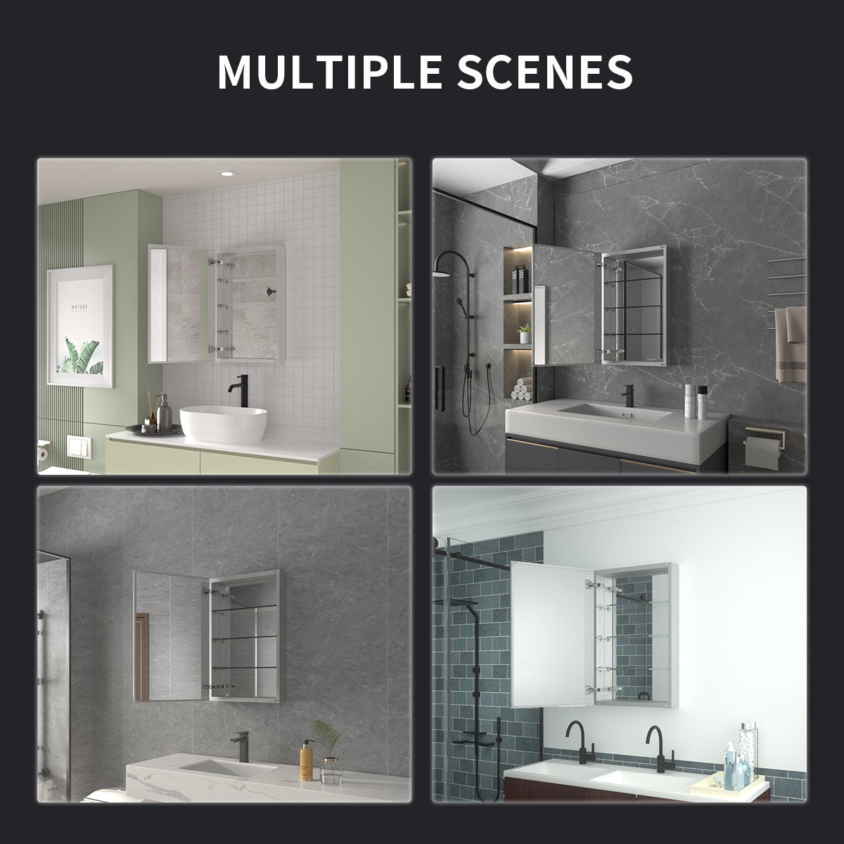 Niveal LUMCA Series Rectangular Aluminum Recessed/Surface Mount Medicine Cabinet with Mirror MMC-1930SV11