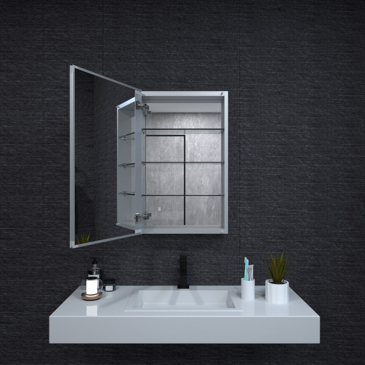 Niveal LUMCA Series Rectangular Aluminum Recessed/Surface Mount Medicine Cabinet with Mirror MMC-1930SV2
