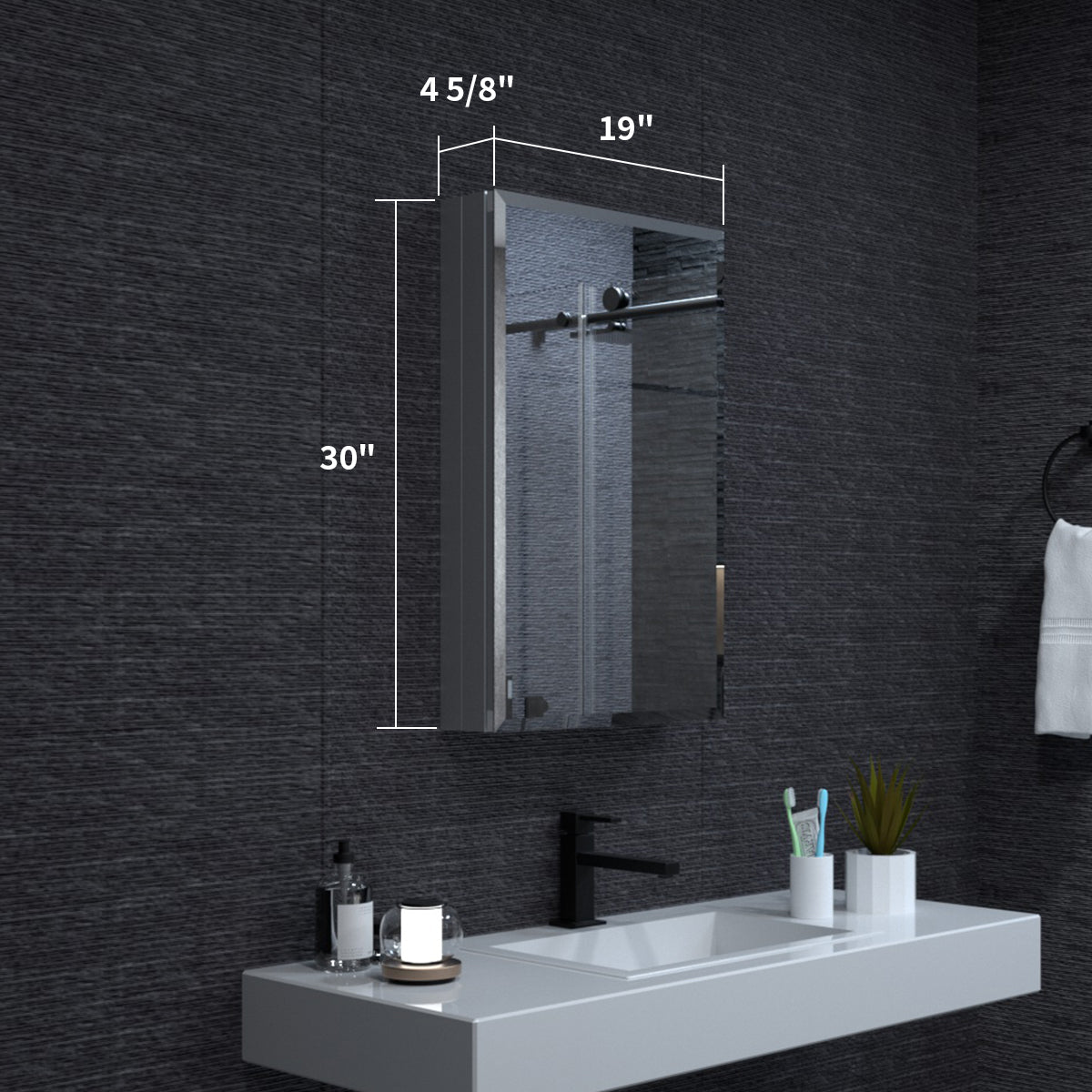 Niveal LUMCA Series Rectangular Aluminum Recessed/Surface Mount Medicine Cabinet with Mirror MMC-1930SV3