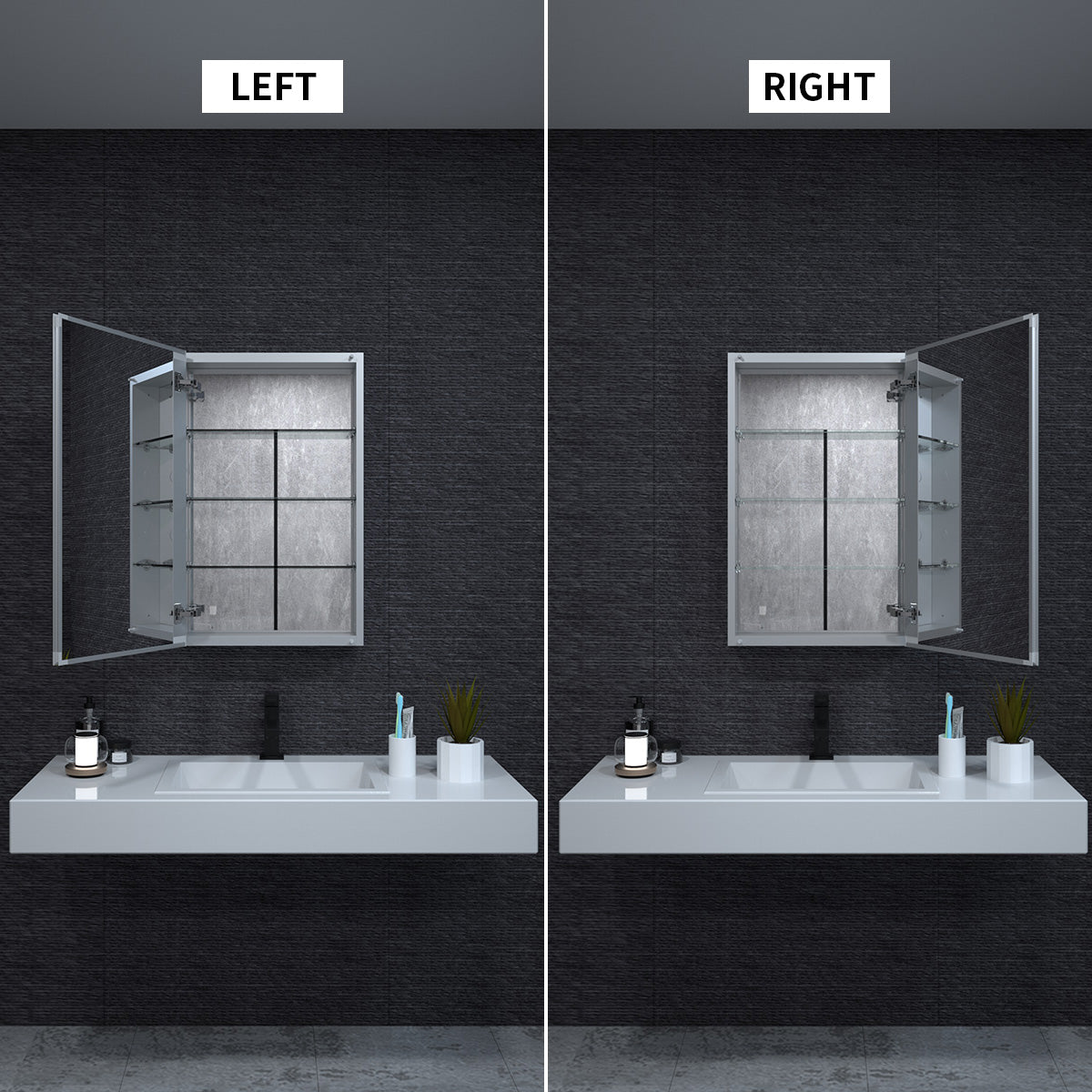 Niveal LUMCA Series Rectangular Aluminum Recessed/Surface Mount Medicine Cabinet with Mirror MMC-1930SV6