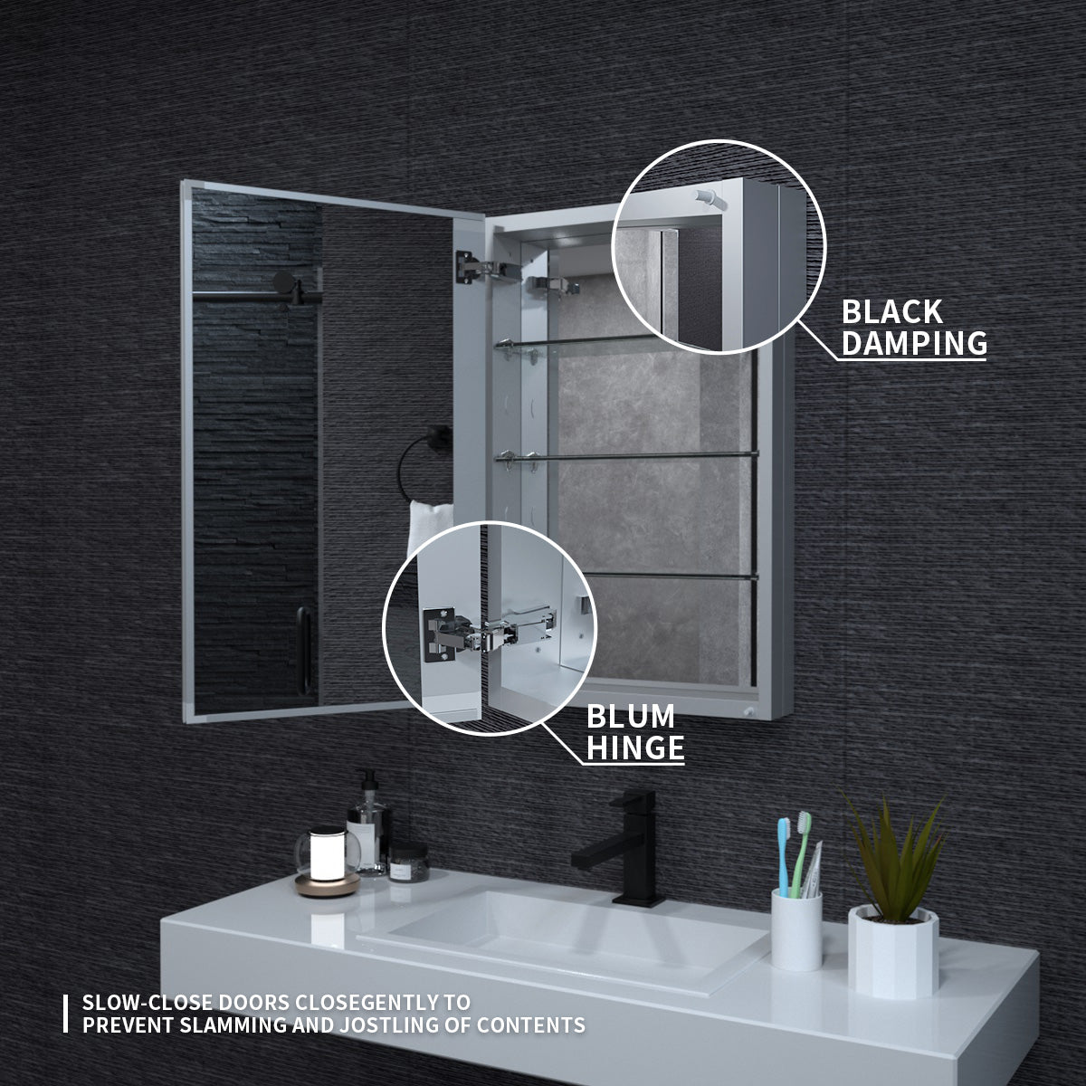 Niveal LUMCA Series Rectangular Aluminum Recessed/Surface Mount Medicine Cabinet with Mirror MMC-1930SV7