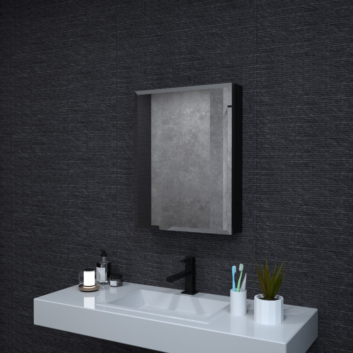 Niveal LUMCA Series Rectangular Aluminum Recessed/Surface Mount Medicine Cabinet with Mirror Matte Black 20 in. W x 26 in. H MMC-2026MB1