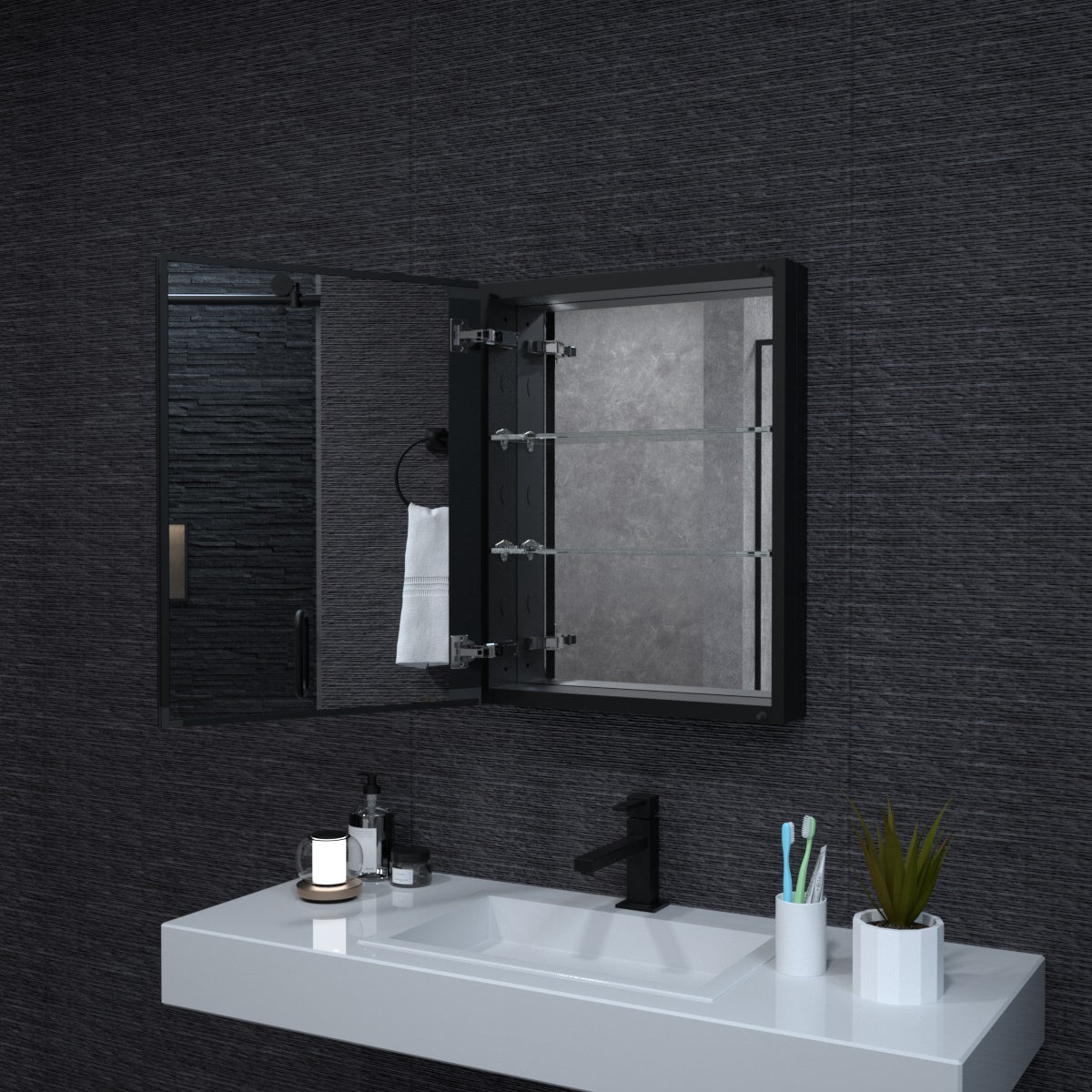 Niveal LUMCA Series Rectangular Aluminum Recessed/Surface Mount Medicine Cabinet with Mirror MMC-2026MB10