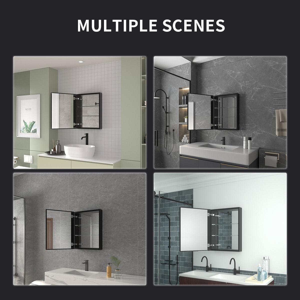 Niveal LUMCA Series Rectangular Aluminum Recessed/Surface Mount Medicine Cabinet with Mirror MMC-2026MB11