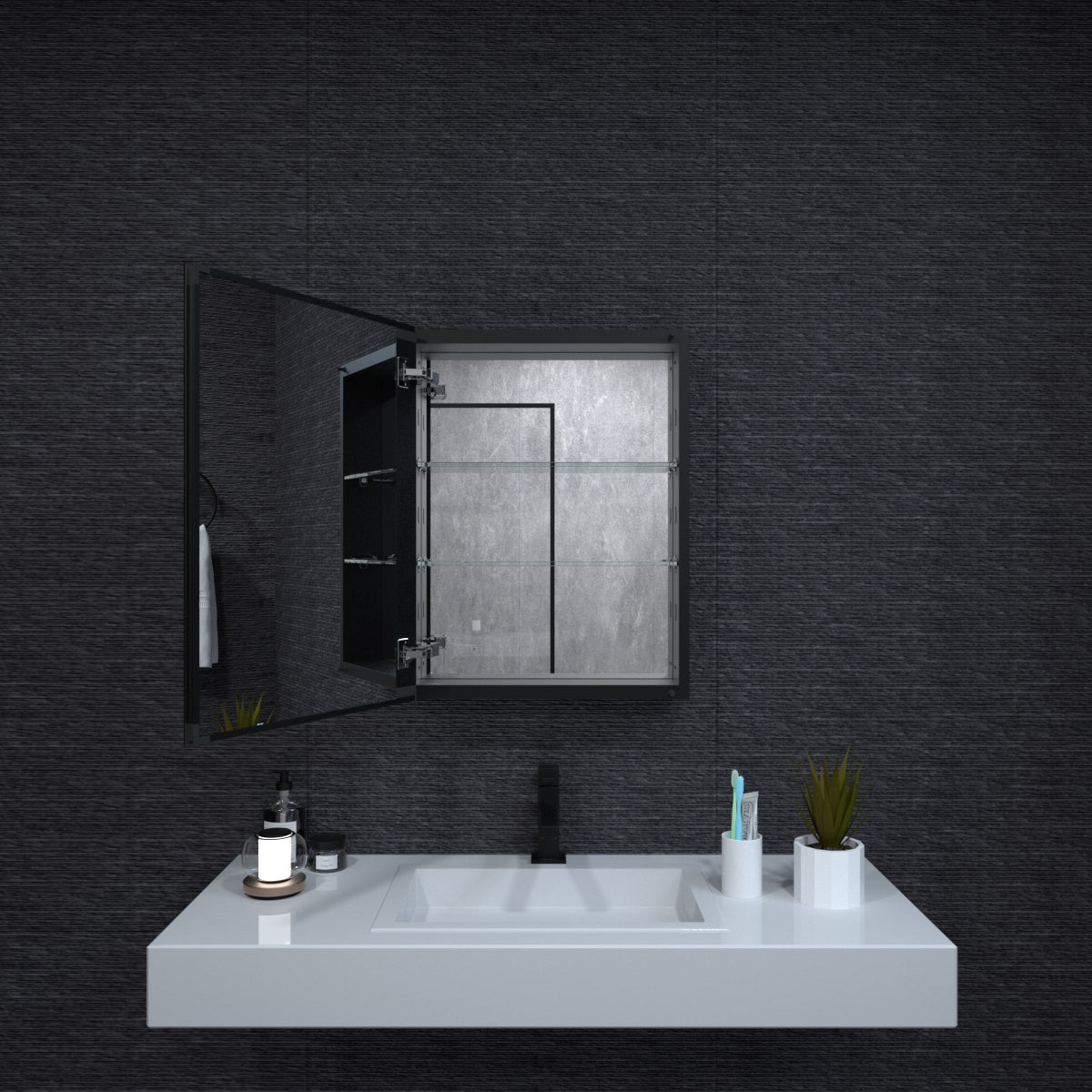 Niveal LUMCA Series Rectangular Aluminum Recessed/Surface Mount Medicine Cabinet with Mirror MMC-2026MB2