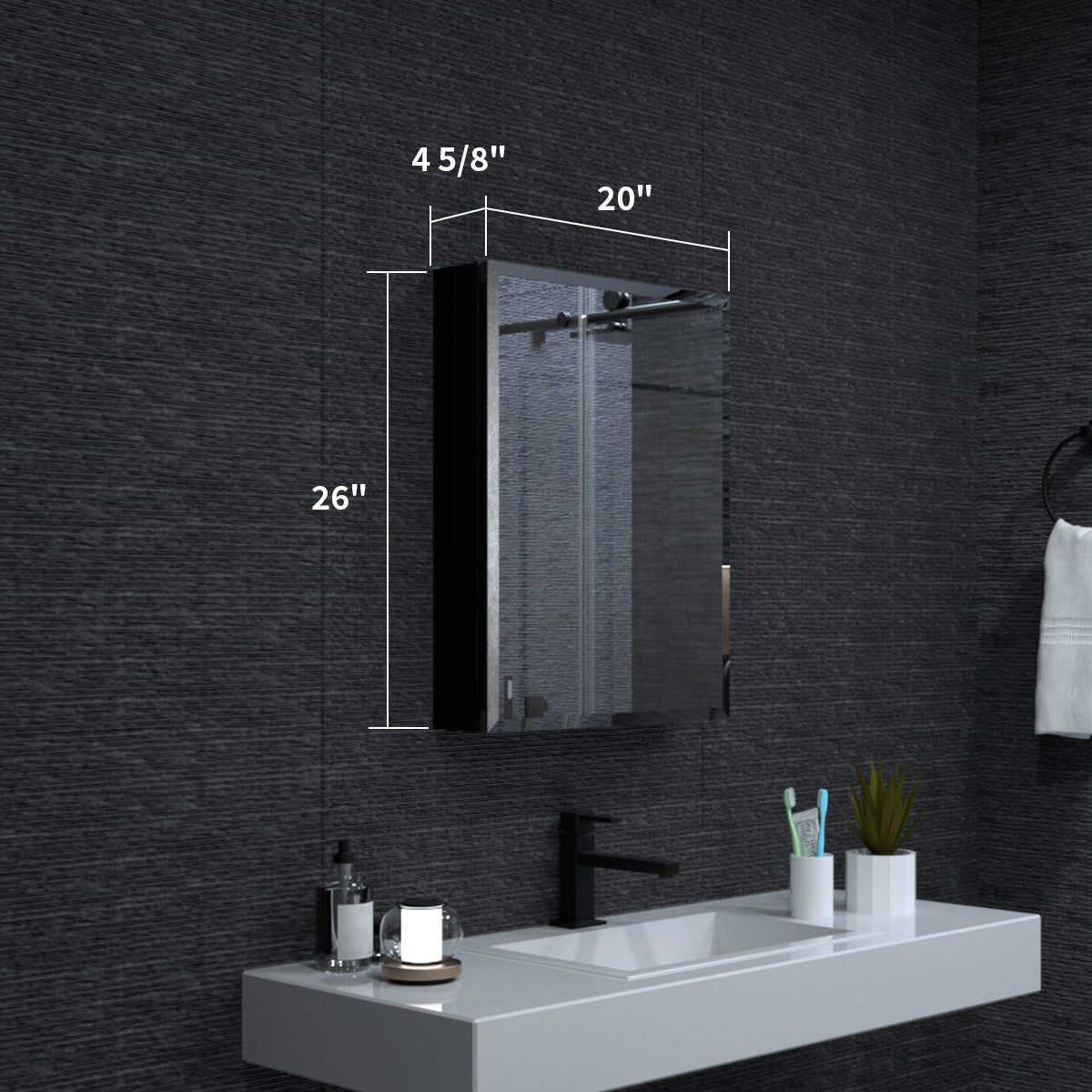 Niveal LUMCA Series Rectangular Aluminum Recessed/Surface Mount Medicine Cabinet with Mirror MMC-2026MB3