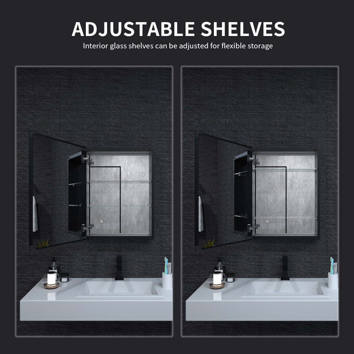 Niveal LUMCA Series Rectangular Aluminum Recessed/Surface Mount Medicine Cabinet with Mirror MMC-2026MB4