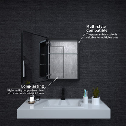 Niveal LUMCA Series Rectangular Aluminum Recessed/Surface Mount Medicine Cabinet with Mirror MMC-2026MB5