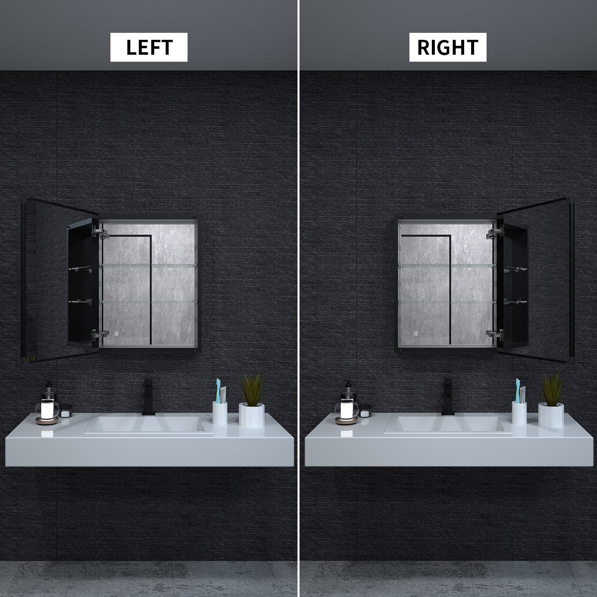 Niveal LUMCA Series Rectangular Aluminum Recessed/Surface Mount Medicine Cabinet with Mirror MMC-2026MB6