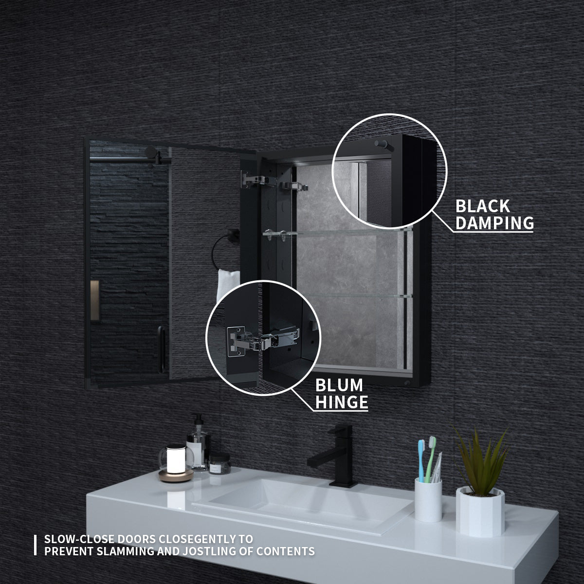 Niveal LUMCA Series Rectangular Aluminum Recessed/Surface Mount Medicine Cabinet with Mirror MMC-2026MB7