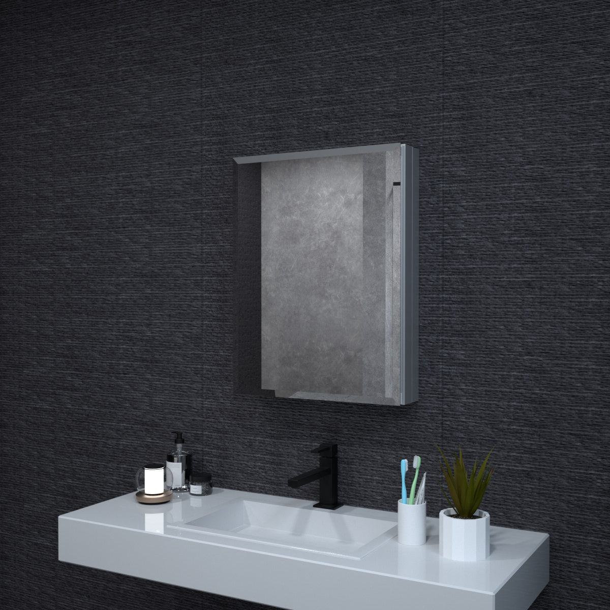Niveal LUMCA Series Rectangular Aluminum Recessed/Surface Mount Medicine Cabinet with Mirror Chrome 20 in. W x 26 in. H MMC-2026SV1