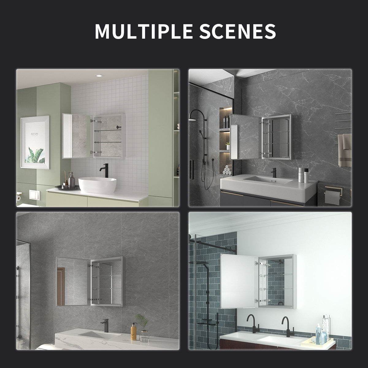 Niveal LUMCA Series Rectangular Aluminum Recessed/Surface Mount Medicine Cabinet with Mirror MMC-2026SV11