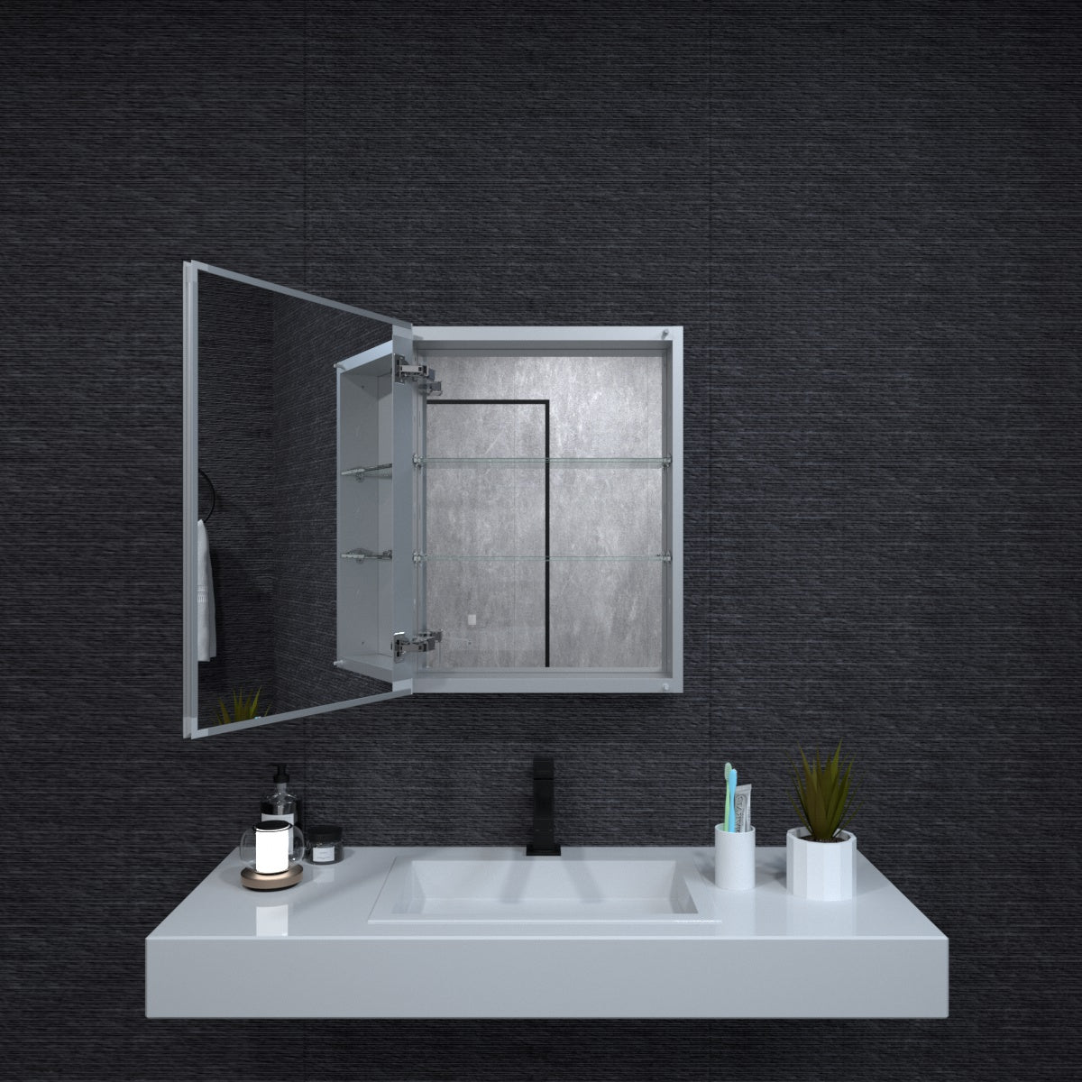 Niveal LUMCA Series Rectangular Aluminum Recessed/Surface Mount Medicine Cabinet with Mirror MMC-2026SV2