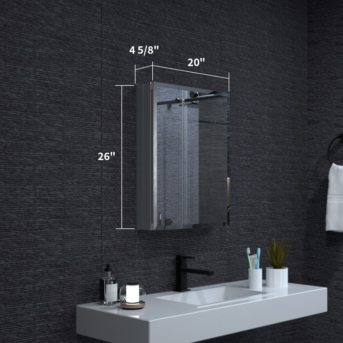 Niveal LUMCA Series Rectangular Aluminum Recessed/Surface Mount Medicine Cabinet with Mirror MMC-2026SV3