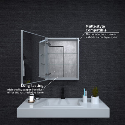 Niveal LUMCA Series Rectangular Aluminum Recessed/Surface Mount Medicine Cabinet with Mirror MMC-2026SV5