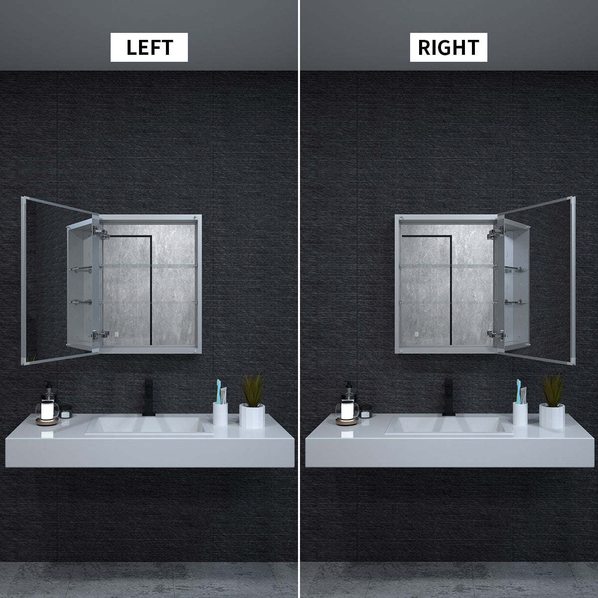 Niveal LUMCA Series Rectangular Aluminum Recessed/Surface Mount Medicine Cabinet with Mirror MMC-2026SV6