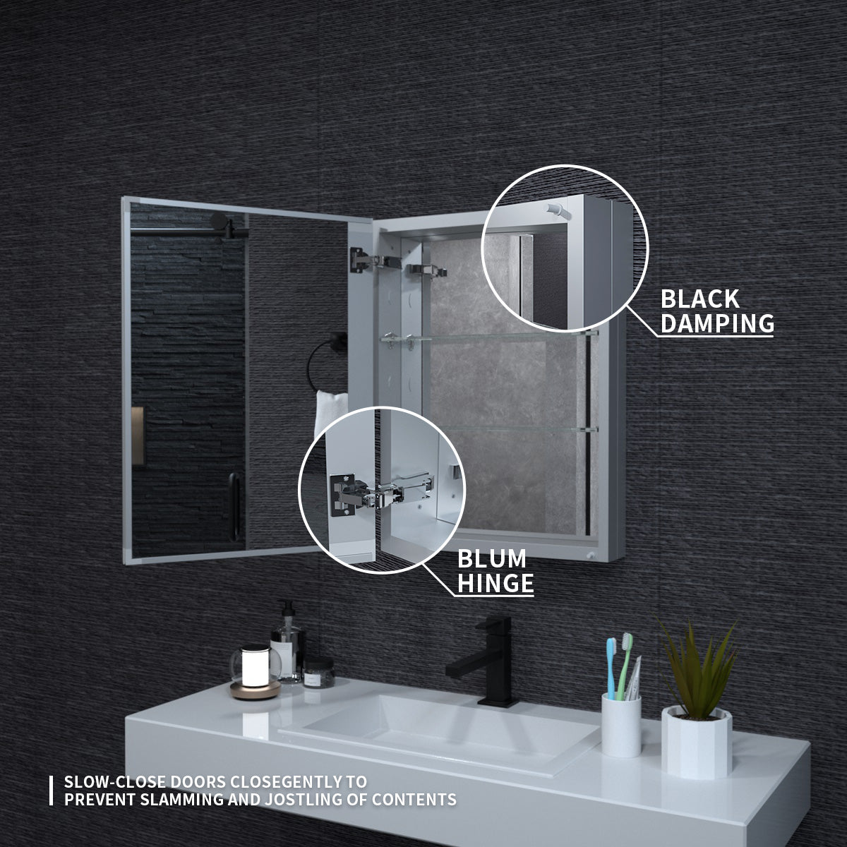 Niveal LUMCA Series Rectangular Aluminum Recessed/Surface Mount Medicine Cabinet with Mirror MMC-2026SV7