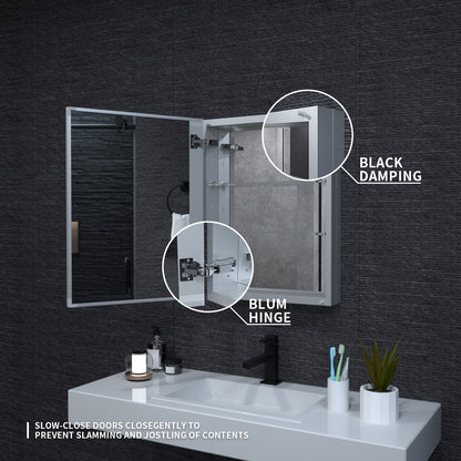 Niveal LUMCA Series Rectangular Aluminum Recessed/Surface Mount Medicine Cabinet with Mirror MMC-2026SV7