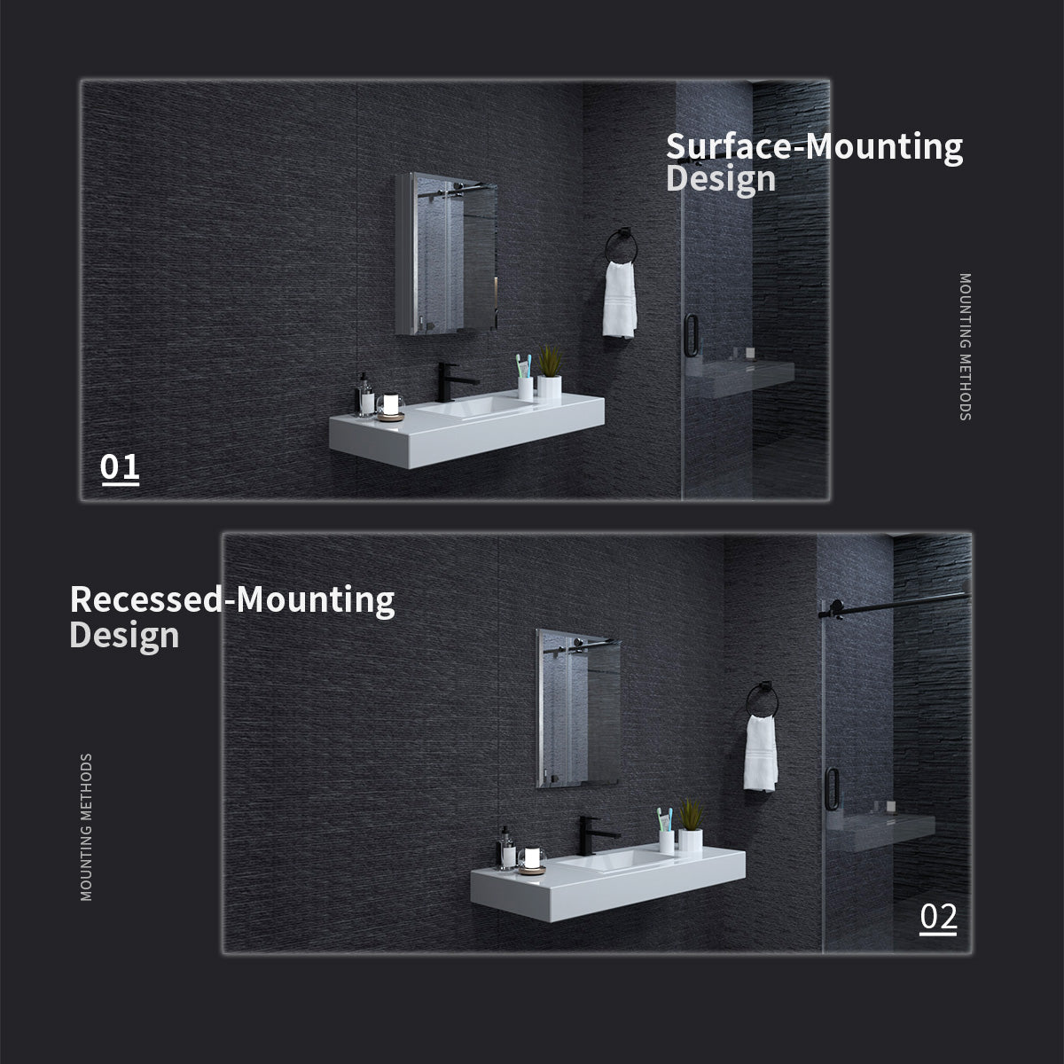 Niveal LUMCA Series Rectangular Aluminum Recessed/Surface Mount Medicine Cabinet with Mirror MMC-2026SV8