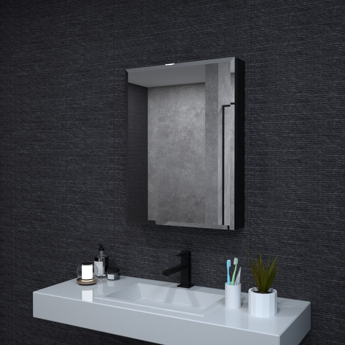 Niveal LUMCA Series Rectangular Aluminum Recessed/Surface Mount Medicine Cabinet with Mirror Matte Black 23 in. W x 30 in. H MMC-2330MB1