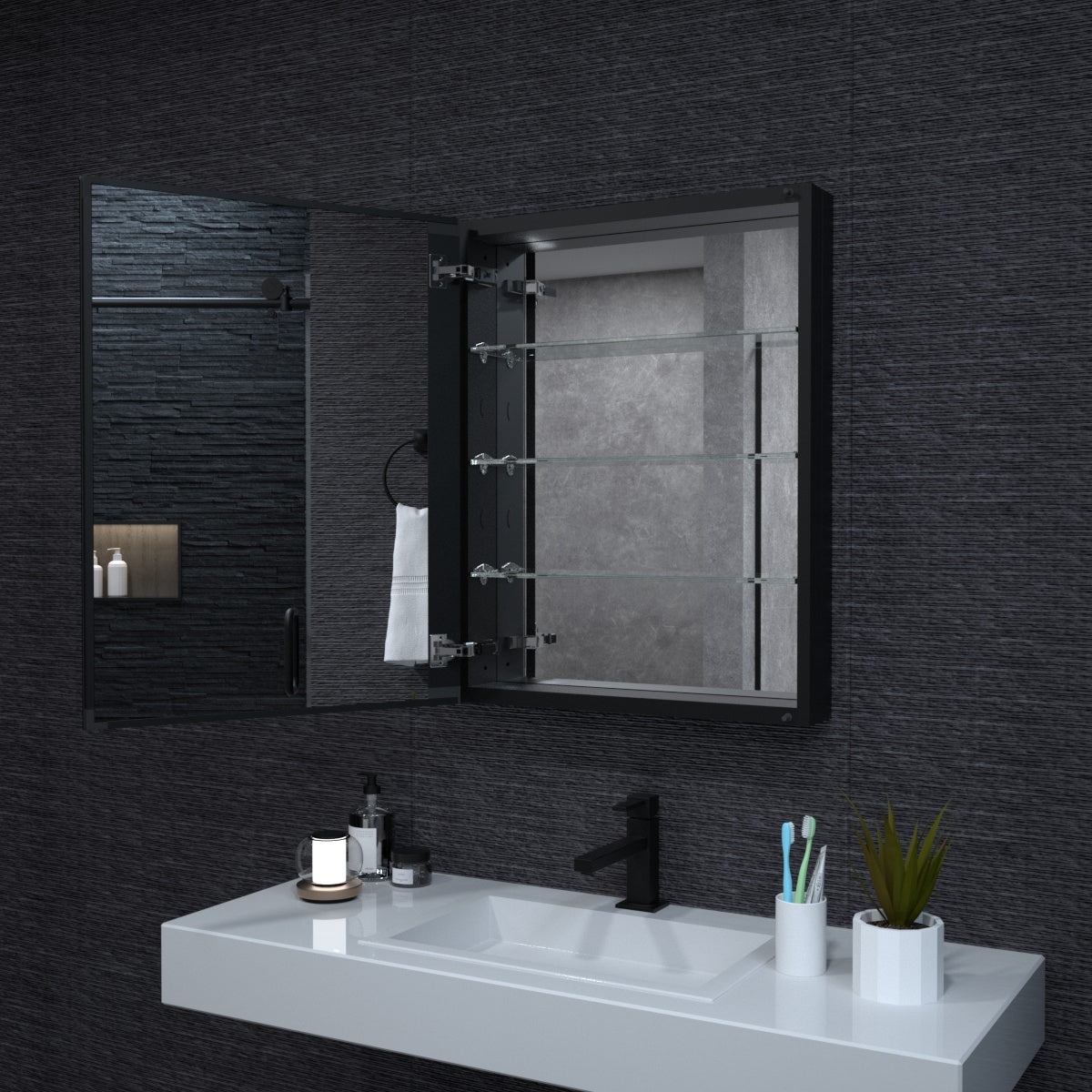 Niveal LUMCA Series Rectangular Aluminum Recessed/Surface Mount Medicine Cabinet with Mirror MMC-2330MB10