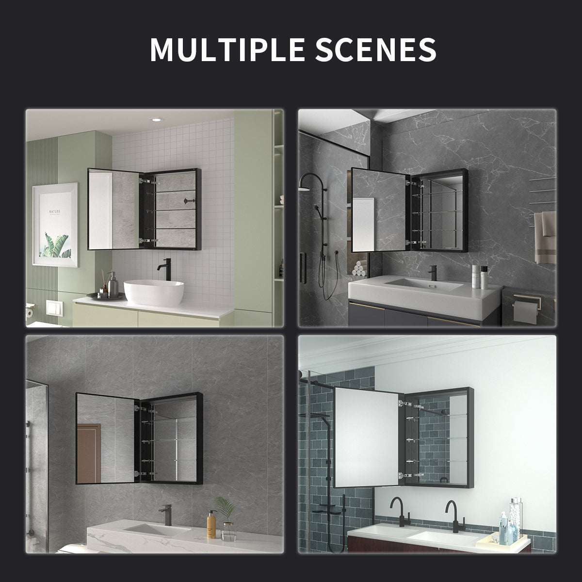 Niveal LUMCA Series Rectangular Aluminum Recessed/Surface Mount Medicine Cabinet with Mirror MMC-2330MB11
