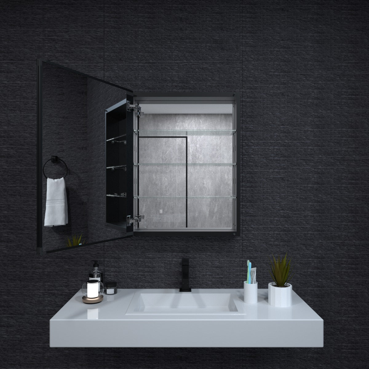Niveal LUMCA Series Rectangular Aluminum Recessed/Surface Mount Medicine Cabinet with Mirror MMC-2330MB2