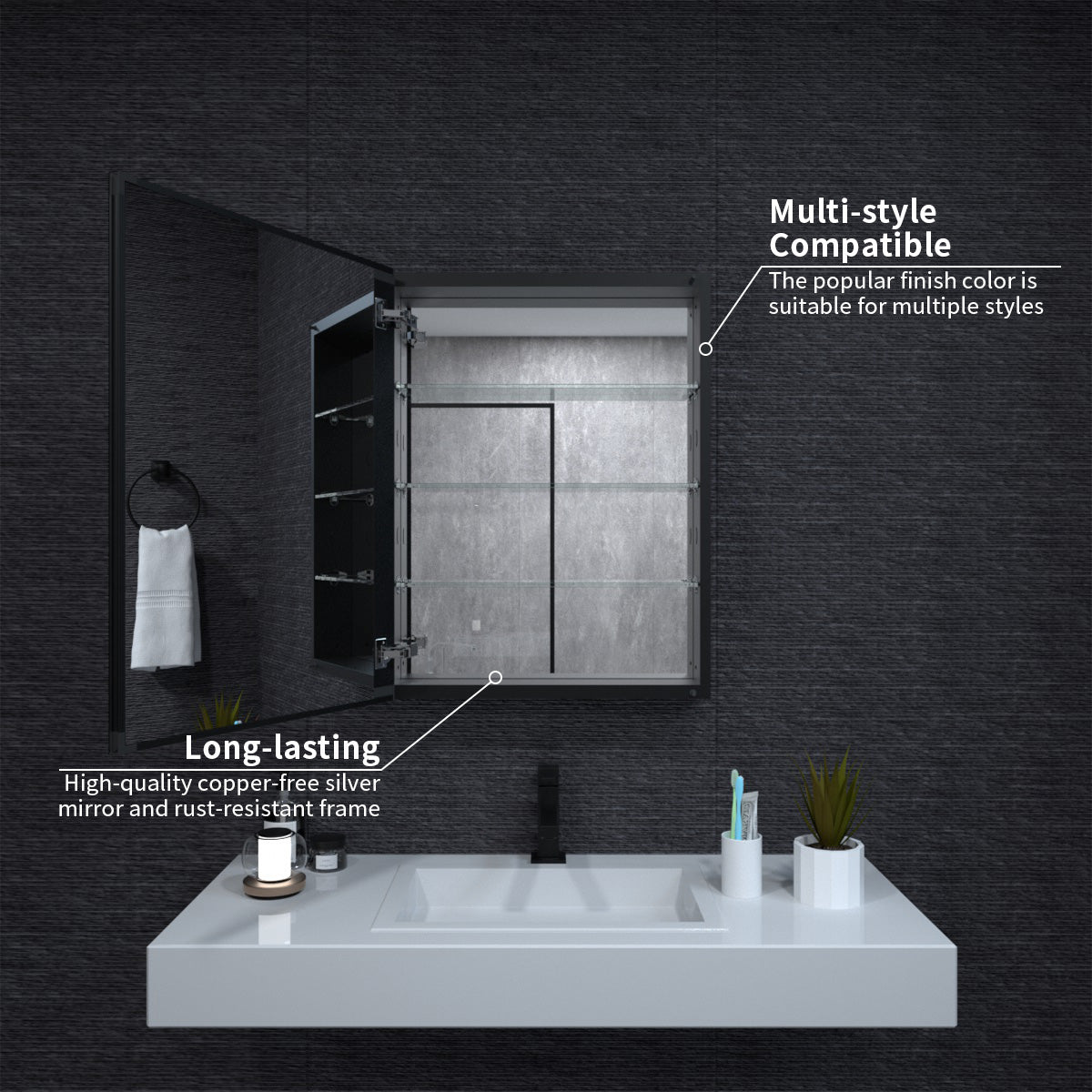 Niveal LUMCA Series Rectangular Aluminum Recessed/Surface Mount Medicine Cabinet with Mirror MMC-2330MB5