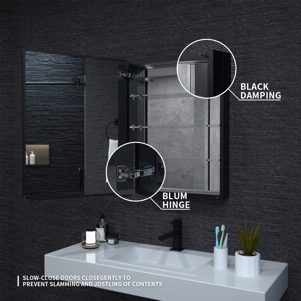 Niveal LUMCA Series Rectangular Aluminum Recessed/Surface Mount Medicine Cabinet with Mirror MMC-2330MB7