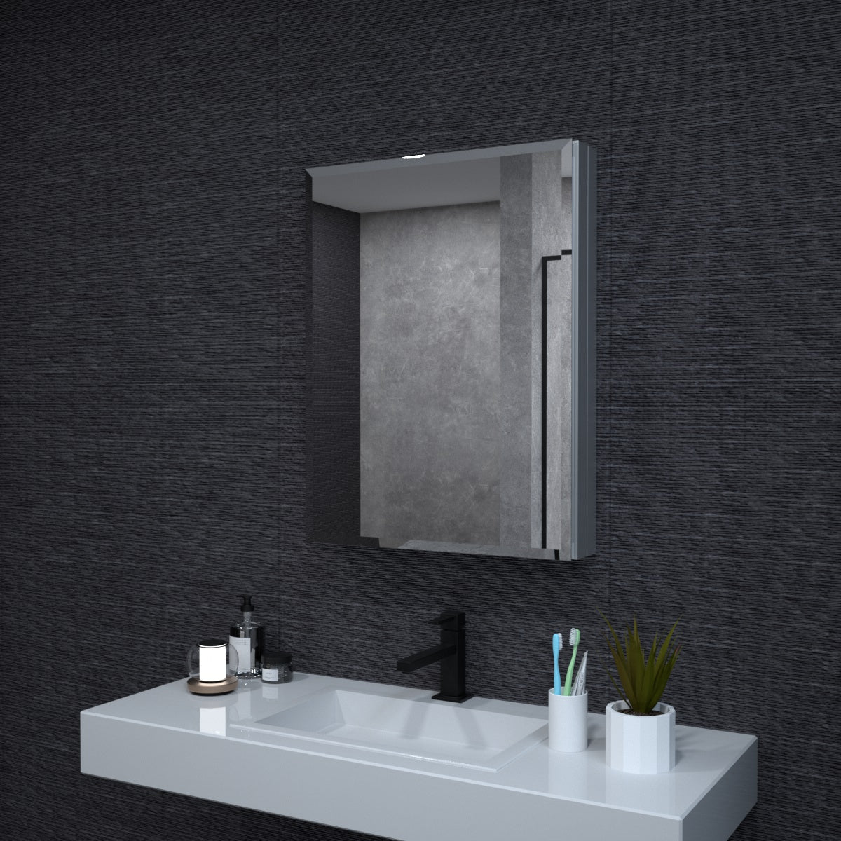 Niveal LUMCA Series Rectangular Aluminum Recessed/Surface Mount Medicine Cabinet with Mirror Chrome 23 in. W x 30 in. H MMC-2330SV1