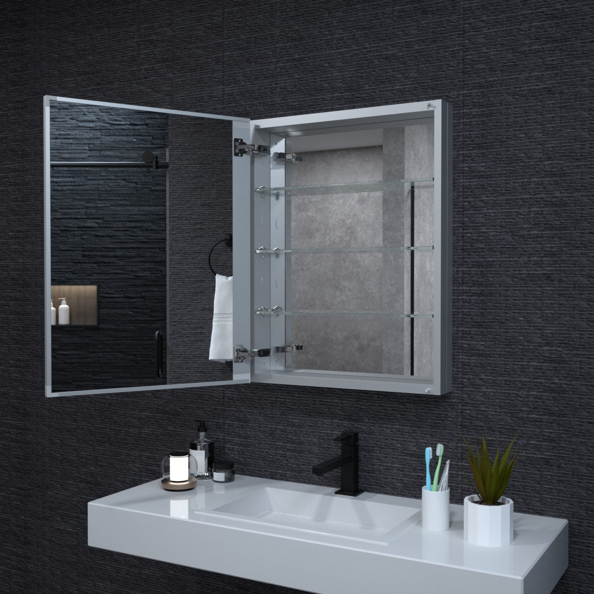 Niveal LUMCA Series Rectangular Aluminum Recessed/Surface Mount Medicine Cabinet with Mirror MMC-2330SV10
