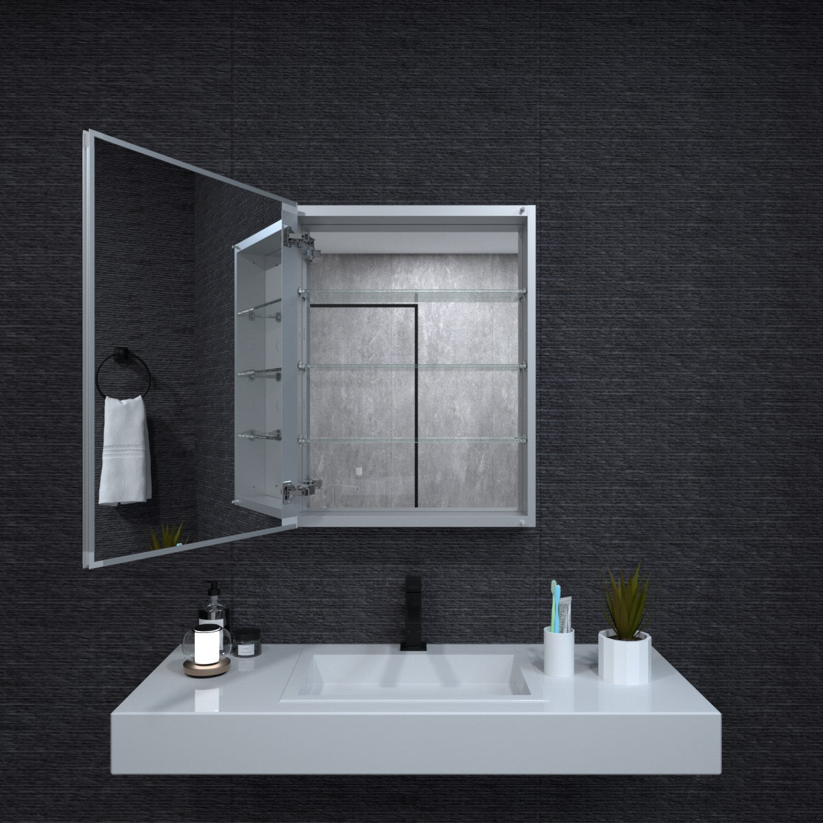 Niveal LUMCA Series Rectangular Aluminum Recessed/Surface Mount Medicine Cabinet with Mirror MMC-2330SV2