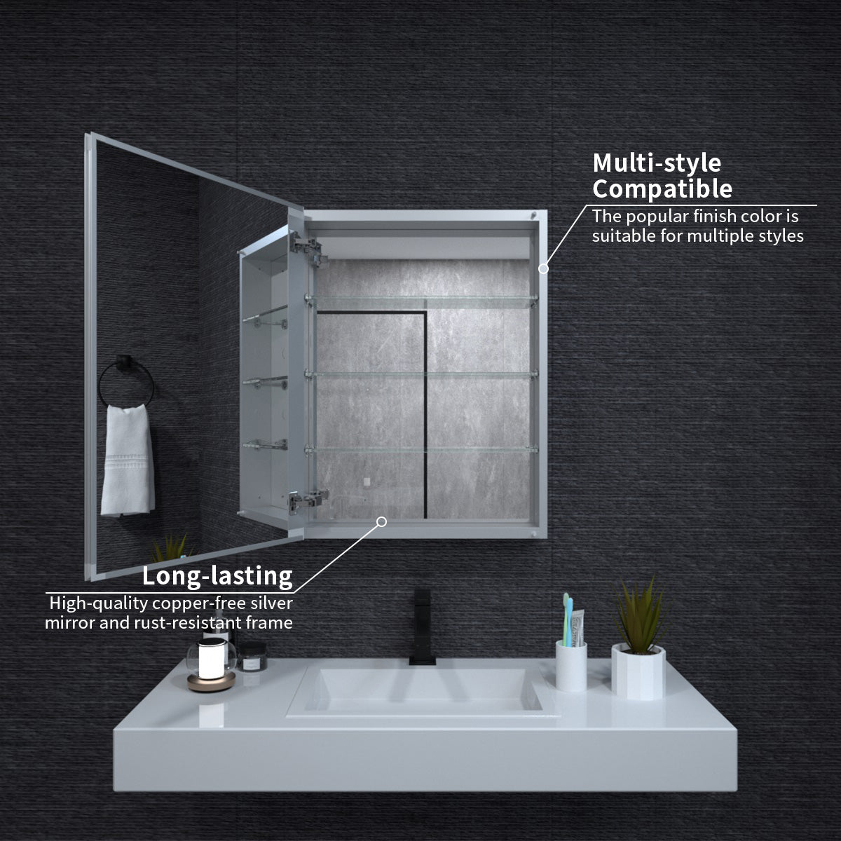 Niveal LUMCA Series Rectangular Aluminum Recessed/Surface Mount Medicine Cabinet with Mirror MMC-2330SV5