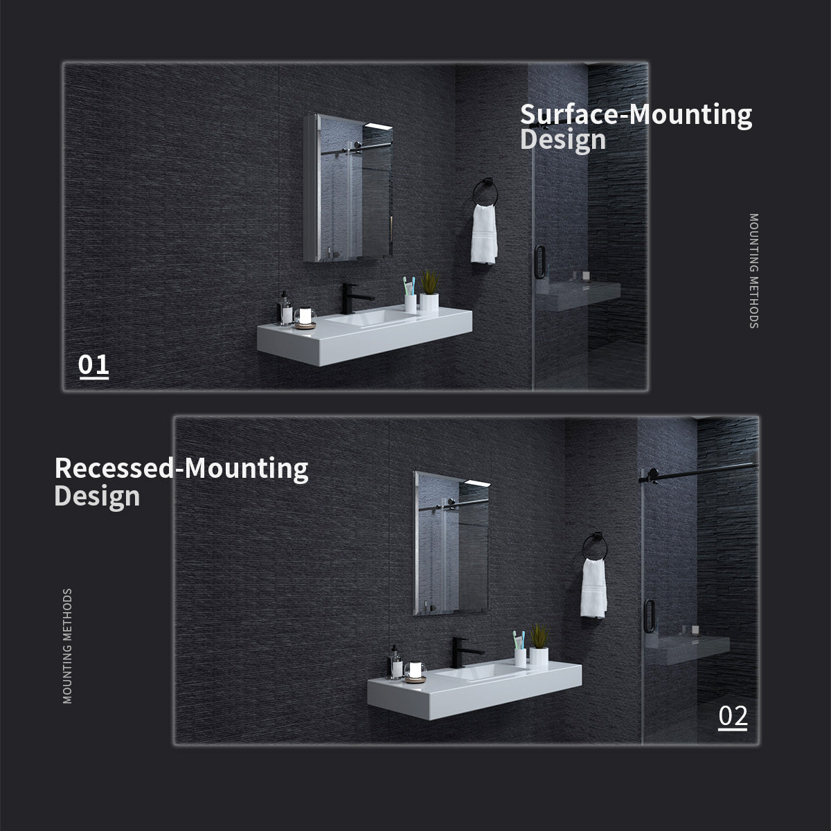 Niveal LUMCA Series Rectangular Aluminum Recessed/Surface Mount Medicine Cabinet with Mirror MMC-2330SV8