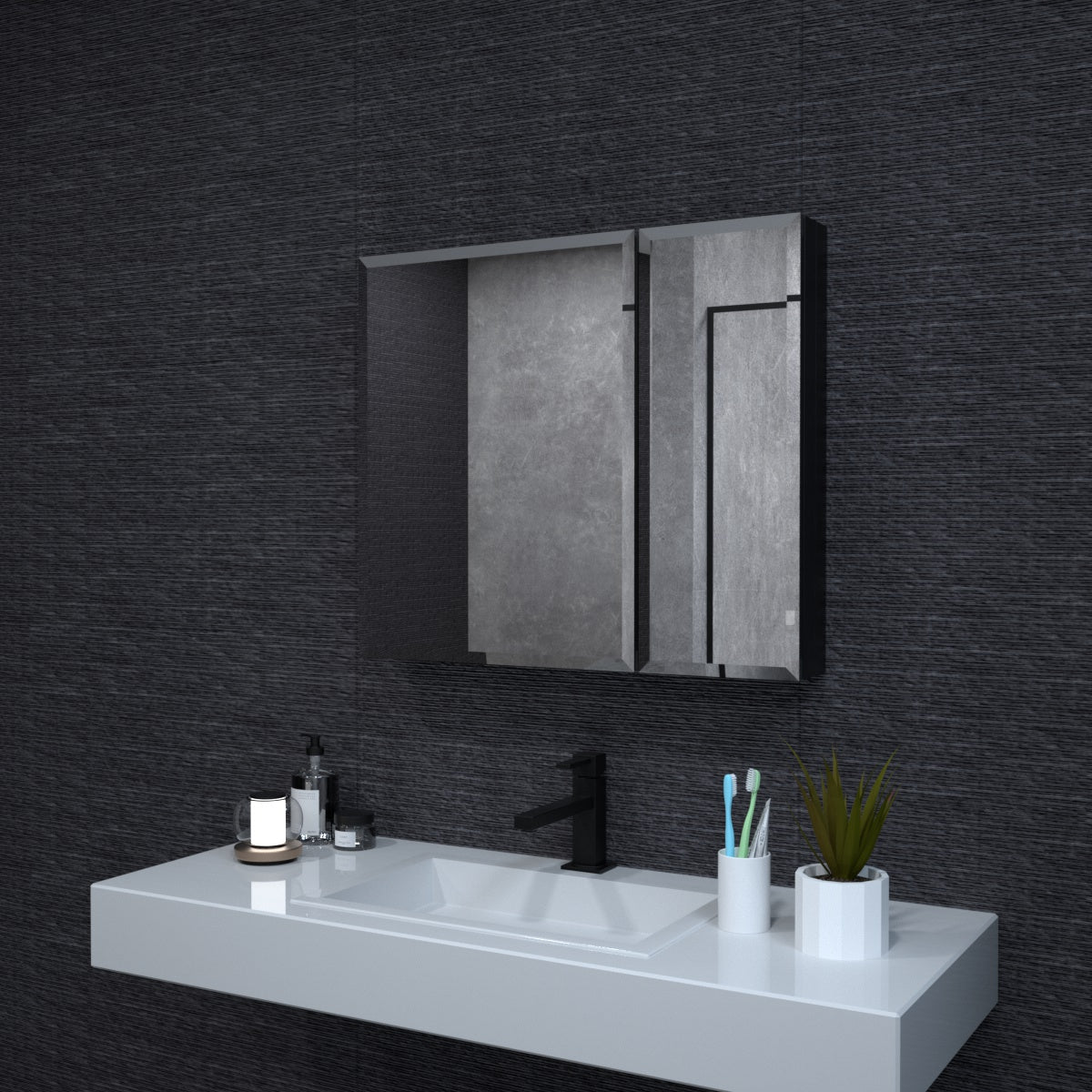 Niveal LUMCA Series Rectangular Aluminum Recessed/Surface Mount Medicine Cabinet with Mirror Matte Black 30 in. W x 26 in. H MMC-3026MB1