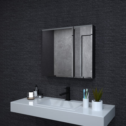 Niveal LUMCA Series Rectangular Aluminum Recessed/Surface Mount Medicine Cabinet with Mirror Matte Black 30 in. W x 26 in. H MMC-3026MB1