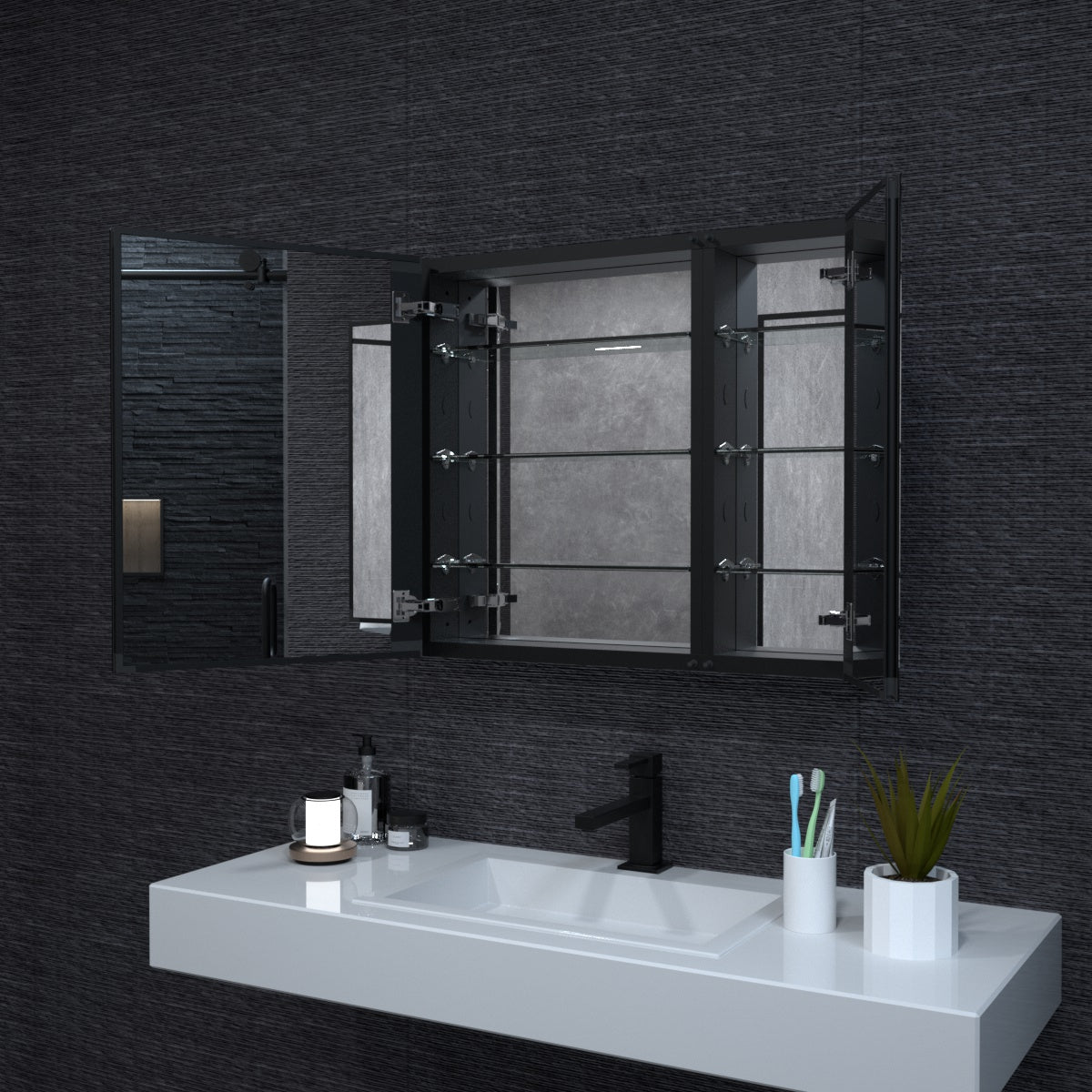 Niveal LUMCA Series Rectangular Aluminum Recessed/Surface Mount Medicine Cabinet with Mirror MMC-3026MB10