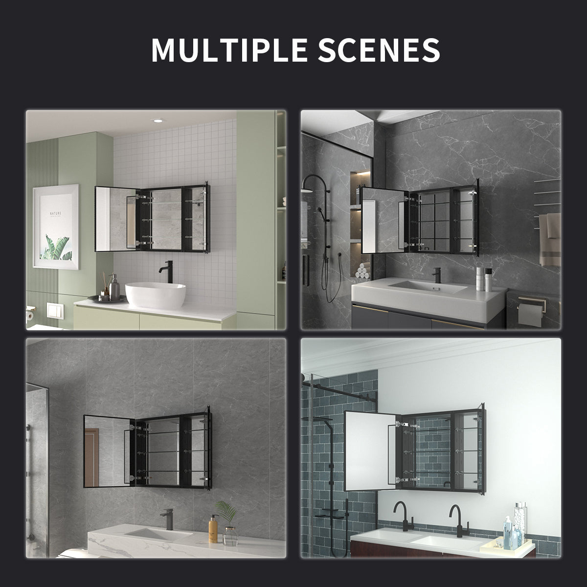 Niveal LUMCA Series Rectangular Aluminum Recessed/Surface Mount Medicine Cabinet with Mirror MMC-3026MB11