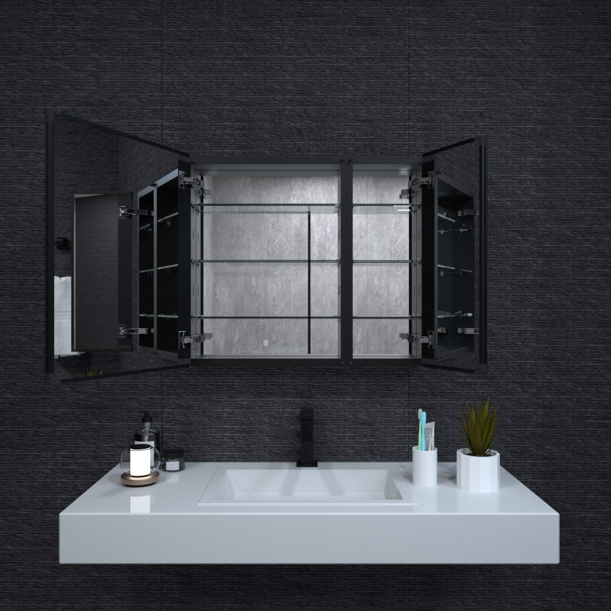 Niveal LUMCA Series Rectangular Aluminum Recessed/Surface Mount Medicine Cabinet with Mirror MMC-3026MB2