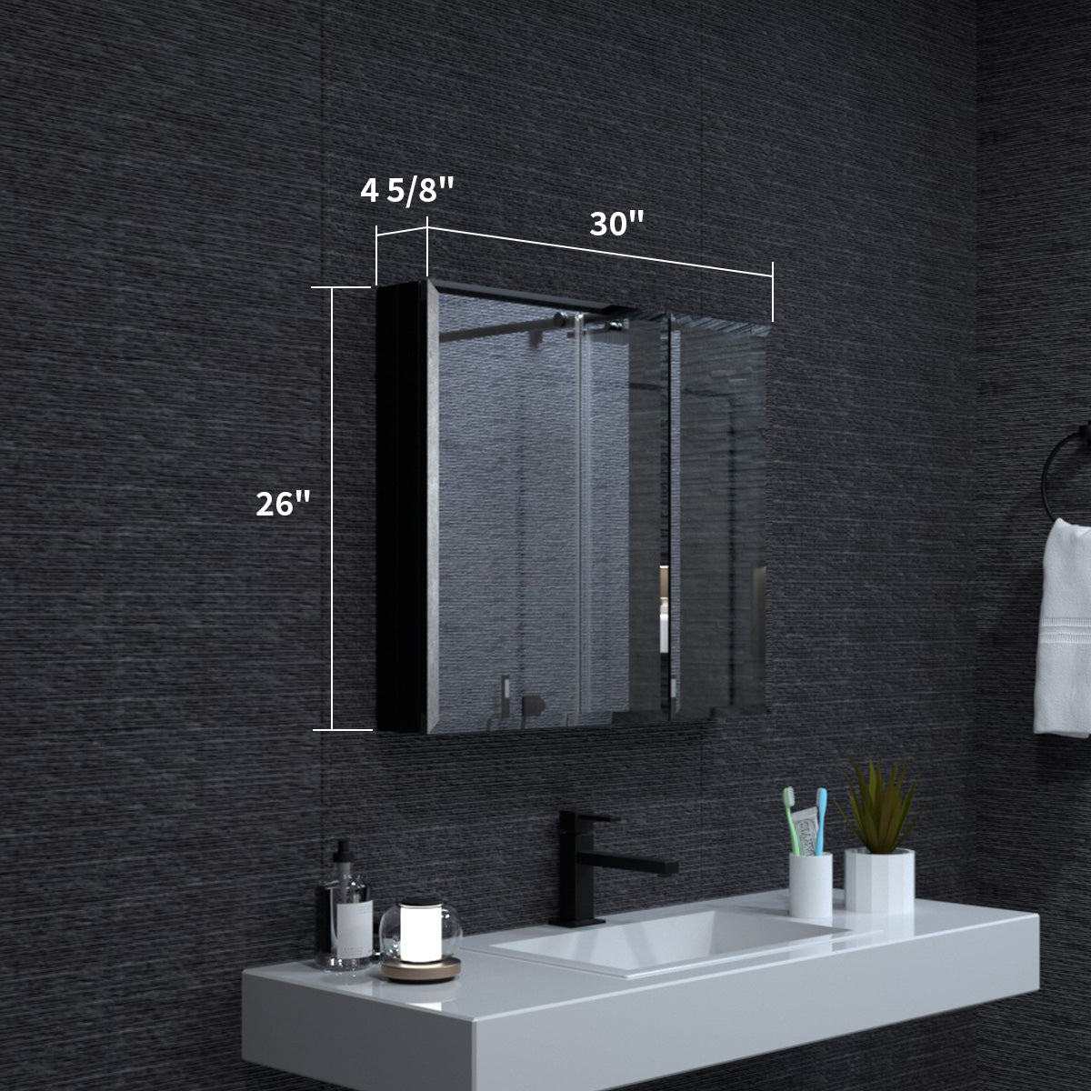 Niveal LUMCA Series Rectangular Aluminum Recessed/Surface Mount Medicine Cabinet with Mirror MMC-3026MB3