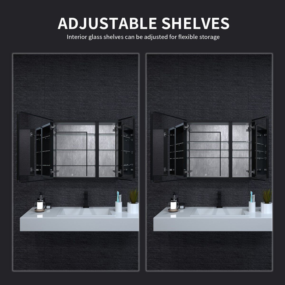 Niveal LUMCA Series Rectangular Aluminum Recessed/Surface Mount Medicine Cabinet with Mirror MMC-3026MB4