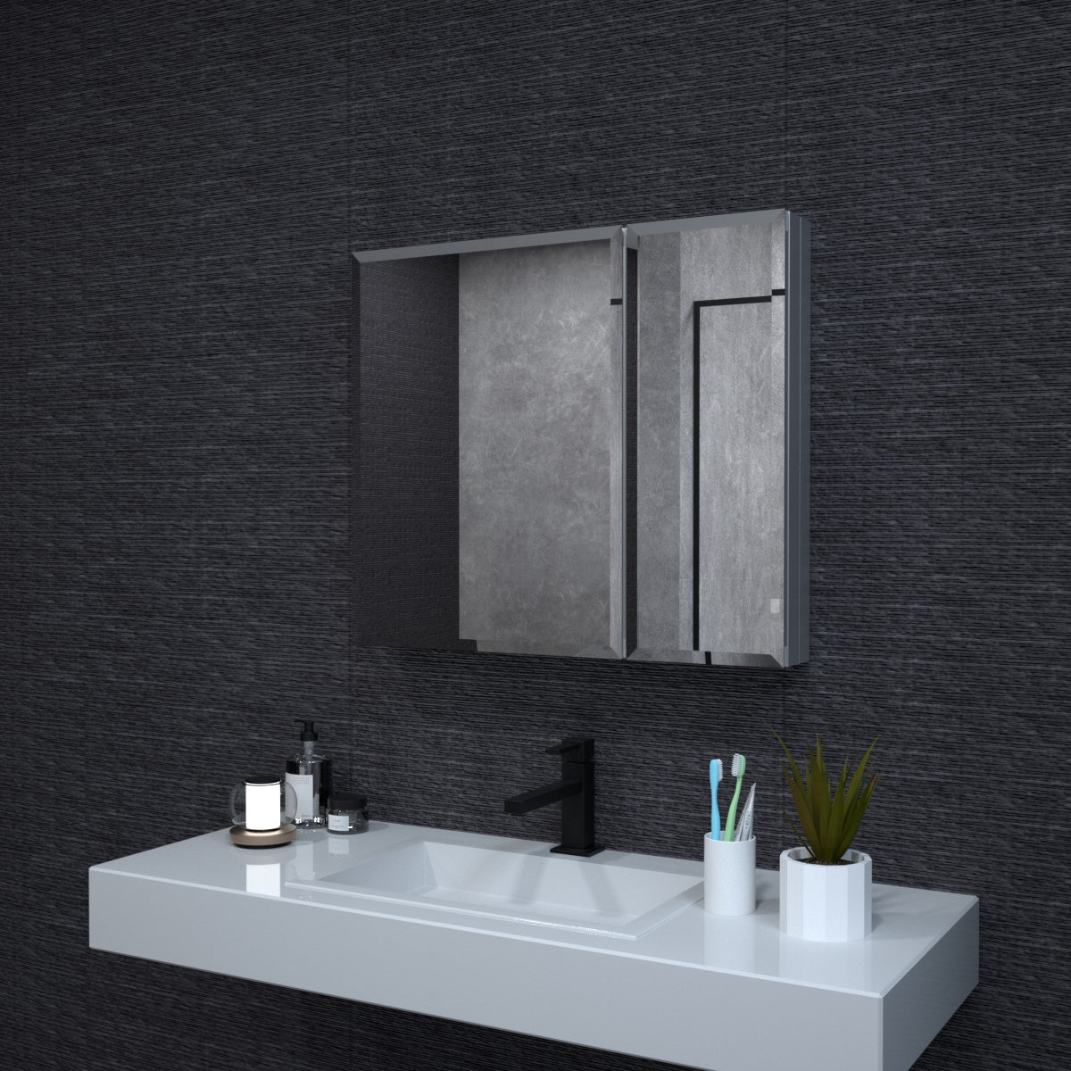 Niveal LUMCA Series Rectangular Aluminum Recessed/Surface Mount Medicine Cabinet with Mirror Chrome 30 in. W x 26 in. H MMC-3026SV1
