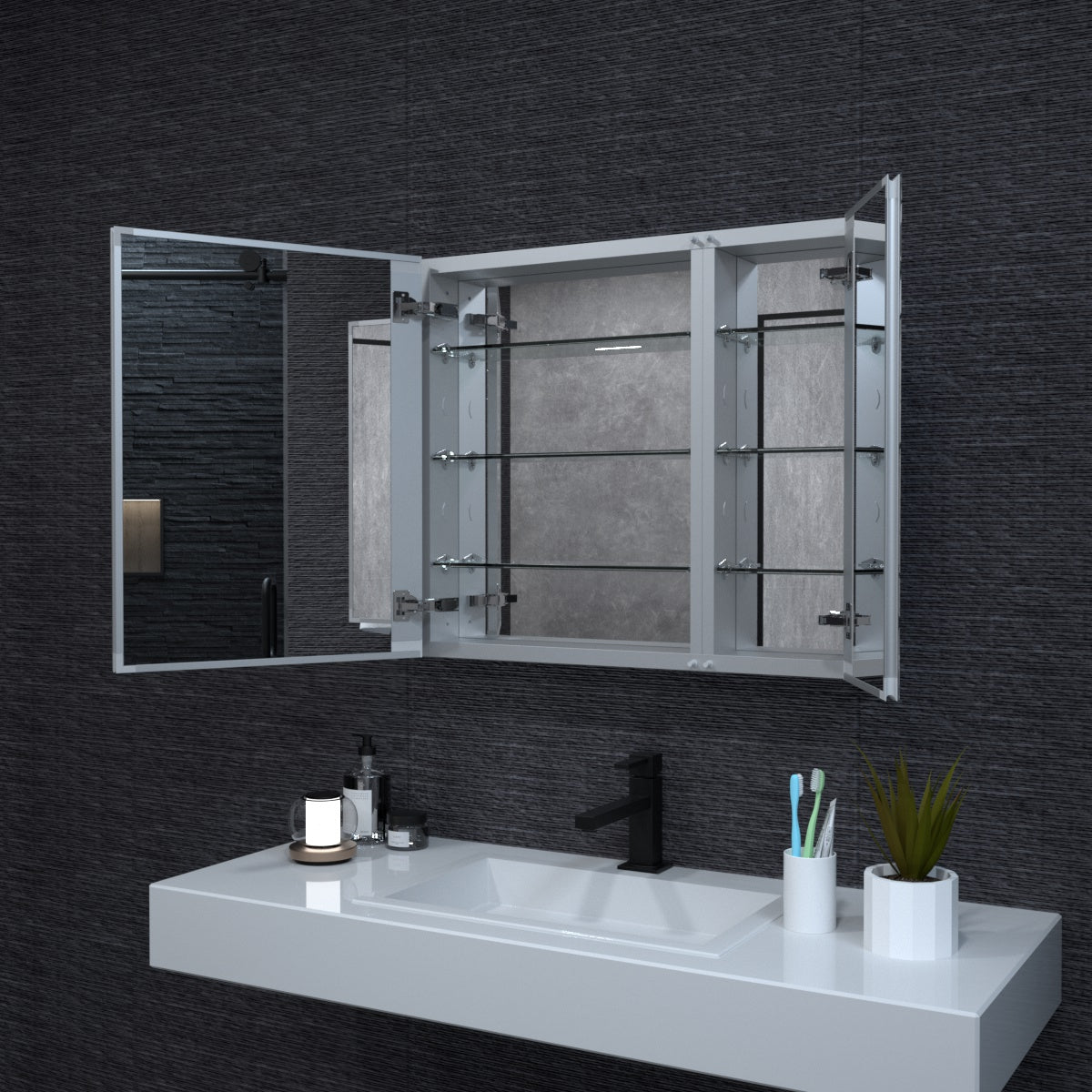 Niveal LUMCA Series Rectangular Aluminum Recessed/Surface Mount Medicine Cabinet with Mirror MMC-3026SV10